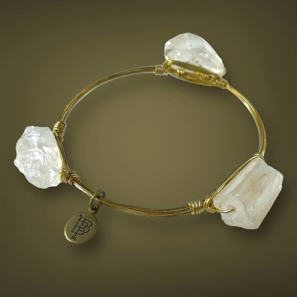 Bourbon and Bowties Bangle Clear Gemstone Gold Plated Copper Wire Signed - Picture 3 of 8